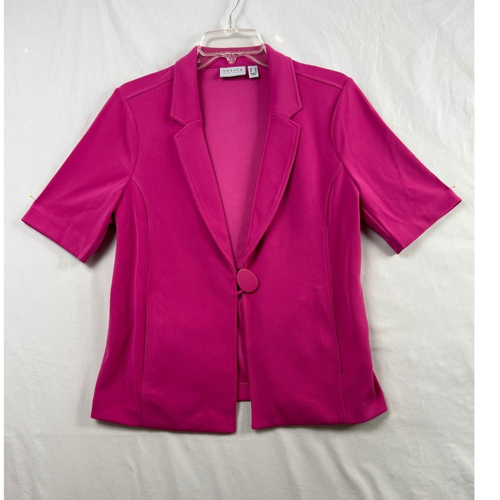 Susan Graver Short Sleeve Blazer Women Small Magenta Pink Single Button Stretch